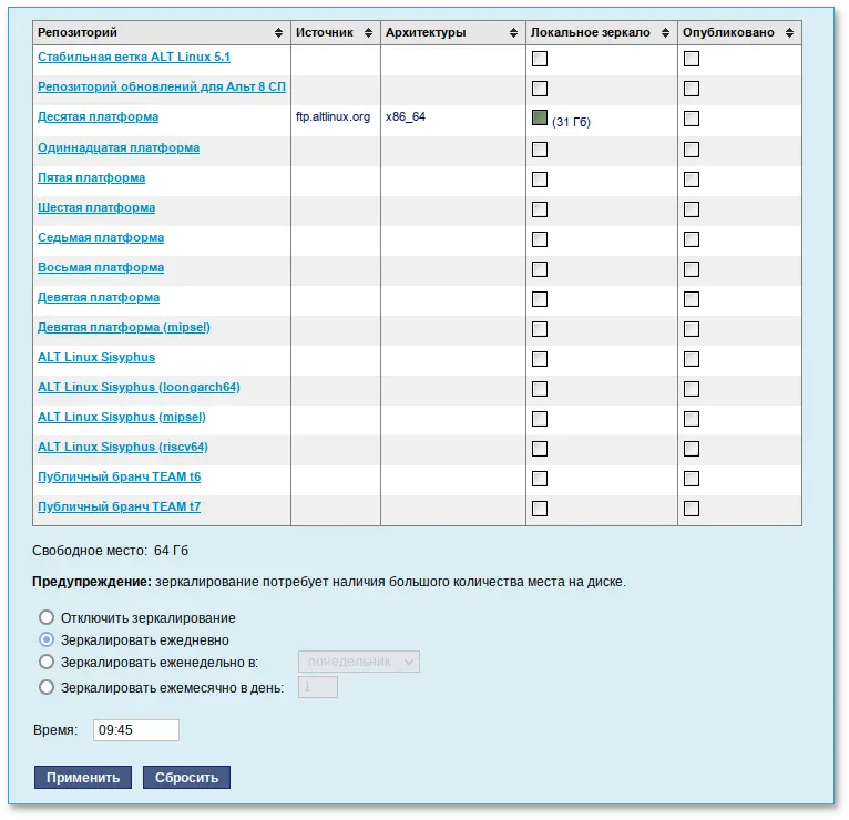 Настройка сервера обновлений
