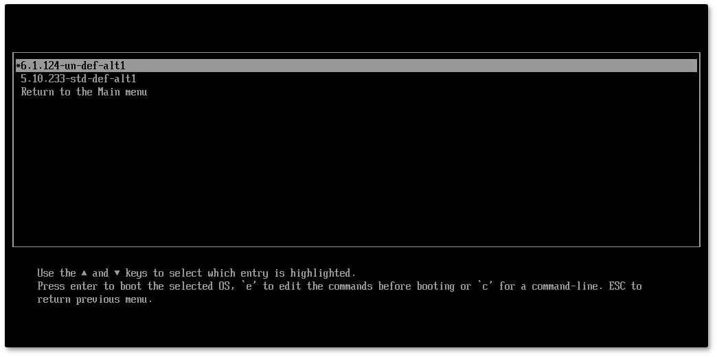 Выбор устанавливаемого ядра